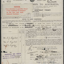 Passenger Contract Ticket - Orient Line, Issued to Letho, Lili & Danae Sigalas, Oct 1930