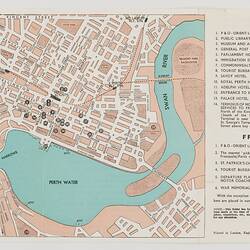 A map of Perth-Fremantle with a key and history of the town.