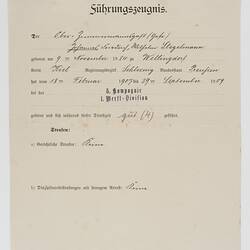 Certificate - Issued to J. Stegelman, Royal German Navy, 1909