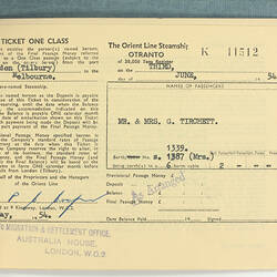 Passenger Ticket & Holder - Orient Line, 1954