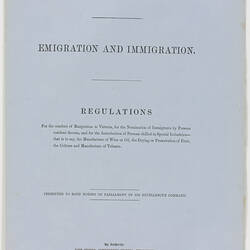 Parliamentary Paper - Emigration and Immigration, 1862-3