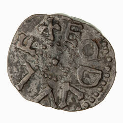Coin, round, central cross of beads within a circle of beads; text around, + EODVVLF.