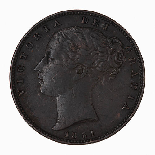 Coin - Farthing, Queen Victoria, Great Britain, 1851 (Obverse)