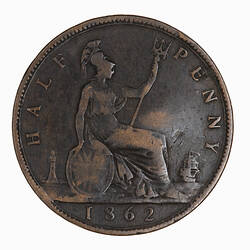 Coin - Halfpenny, Queen Victoria, Great Britain, 1862 (Reverse)