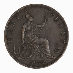 Coin - Halfpenny, Queen Victoria, Great Britain, 1890 (Reverse)