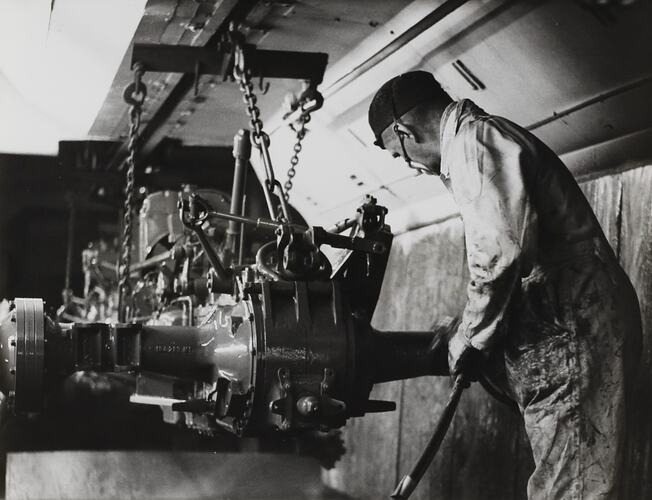 Photograph - Massey Ferguson, Worker on Production Line, Banner Lane, Coventry, England, circa 1961