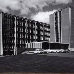 Photograph - Kodak Australasia Pty Ltd, Exterior View of Building 8 & Car Park, Head Office & Sales & Marketing at the Kodak Factory, Coburg, circa 1965