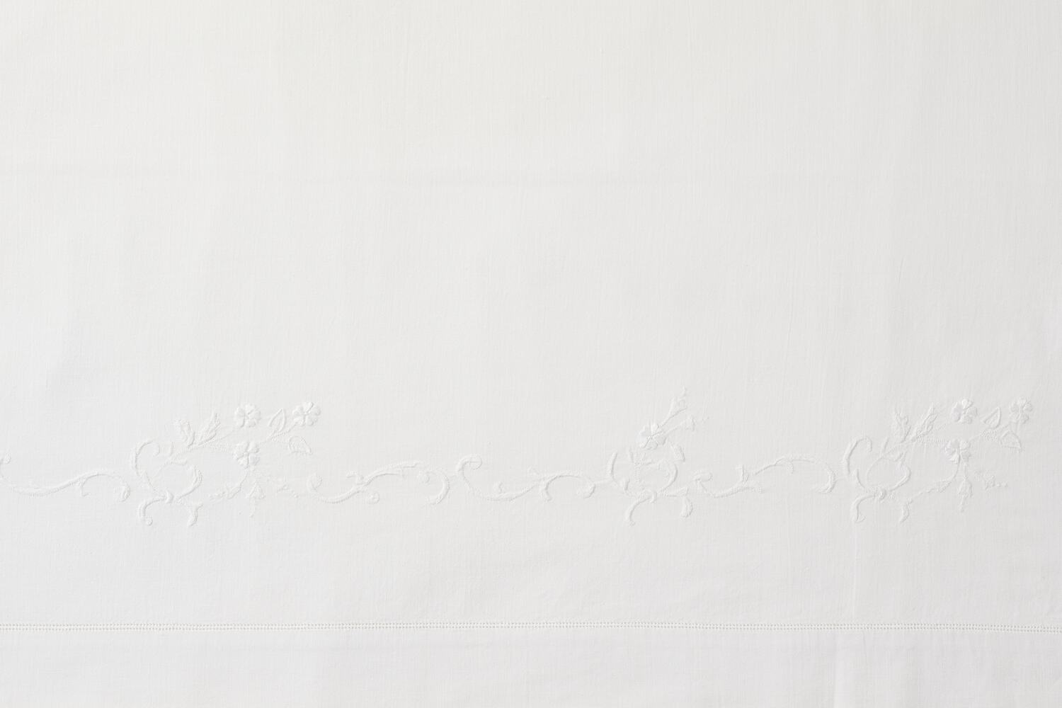 Sheet Embroidered White Cotton, circa 1940s