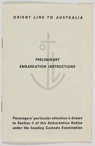 Booklet - Preliminary Embarkation Instructions, Orient Line