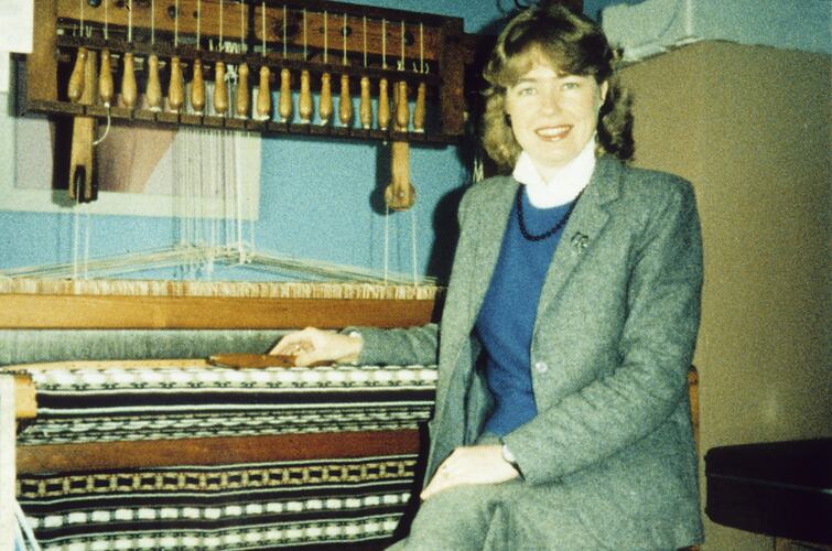 Slide - Anita Apinis-Herman with 17 Shaft Drawloom, circa 1985