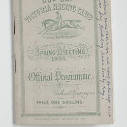 Racing Programme - Official Programme, Cup Day, Spring Meeting, Victorian Racing Club, 1930