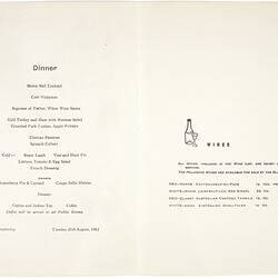 Menu - SS Stratheden, P&O Line, Dinner, 20 Aug 1963