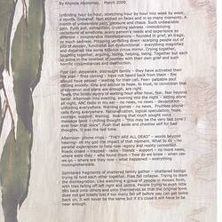 Typed poem "Chaos" on white paper with Eucalypt leaf detail in left margin.