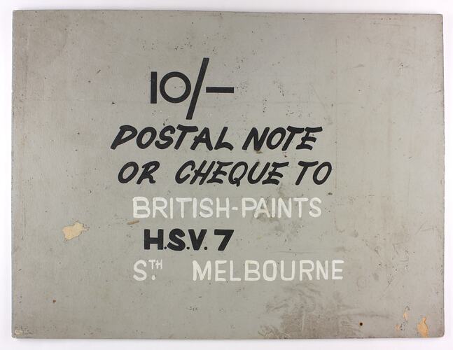 Title Card - HSV Channel 7, British Paints Advertisement, '10/- Postal Note or Cheque', c1957