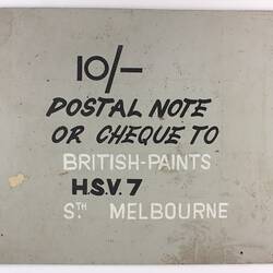 Title Card - HSV Channel 7, British Paints Advertisement, '10/- Postal Note or Cheque', circa 1957