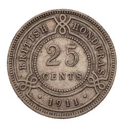 Coin - 25 Cents, British Honduras (Belize), 1911