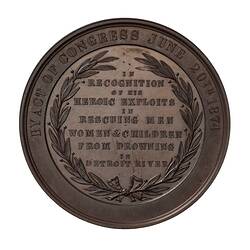 Medal - Congressional Medal, John Horn Jr. for Saving Life, United States of America, 1874