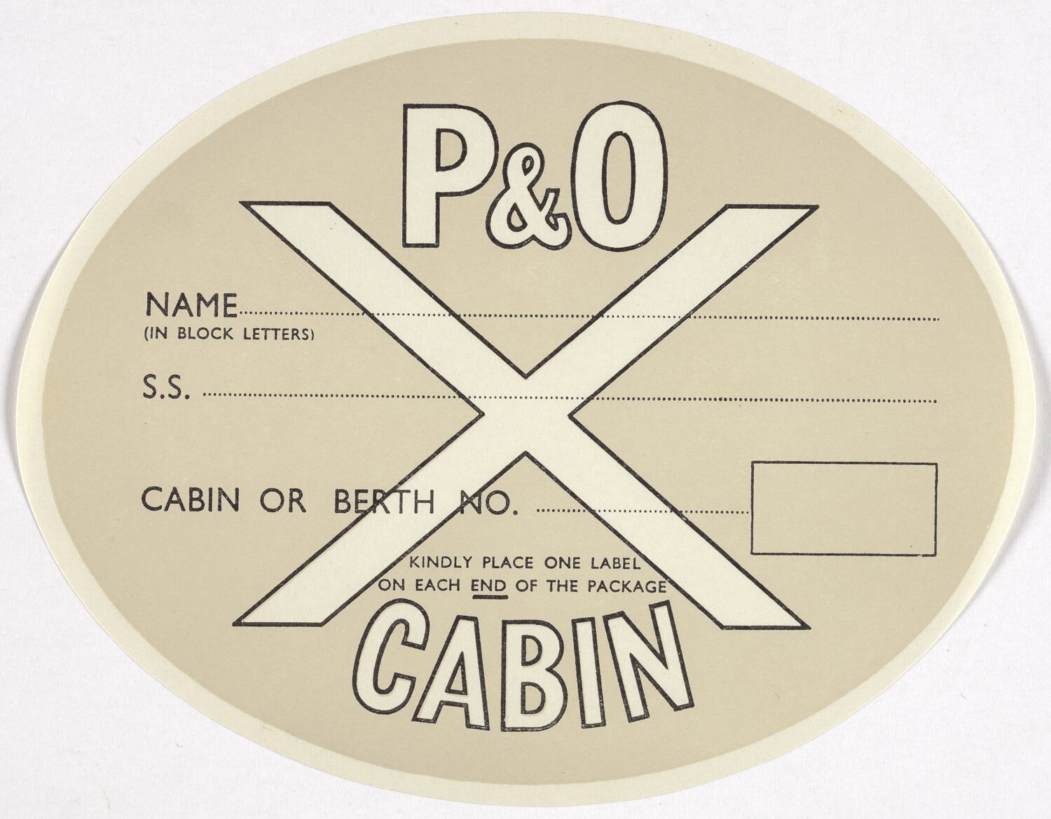 Baggage Labels P&O, Cabin, circa 1950s