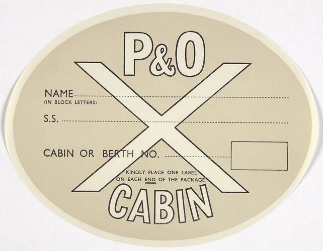 Baggage Labels - P&O, Cabin
