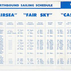 Leaflet - Northbound Sailing Schedule via Panama, MV Fairsea, Sitmar Line, circa 1950s