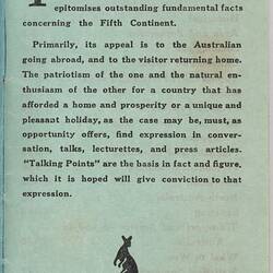 Printed brochure on aqua paper with a kangaroo image.