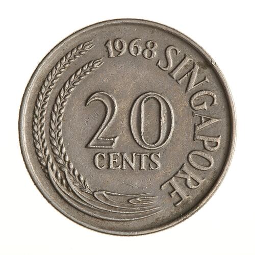 Coin - 20 Cents, Singapore, 1968