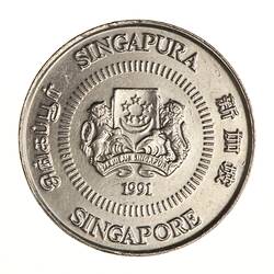 Coin - 10 Cents, Singapore, 1991