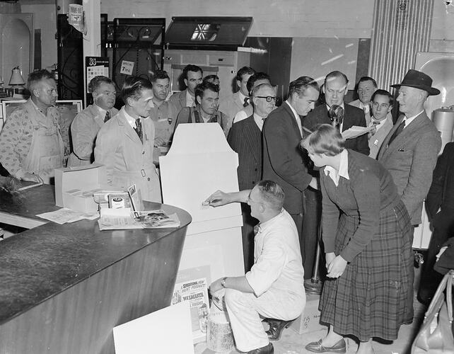 Men Presenting Paint Products, South Yarra, Victoria, Sep 1953