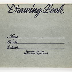 Book cover in pale green paper, with printed text.