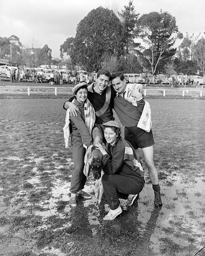 Negative - Group Portrait with Football Player, Eltham, Victoria, 1958