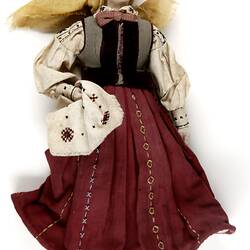 National Doll - Female with Red Emboidered Skirt, Displaced Persons' Camp Craft, Germany, circa 1945-1951