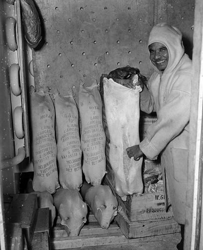 Thomas Borthwick & Sons Co, Lamb Carcasses in Cool Store, Victoria, Oct 1955