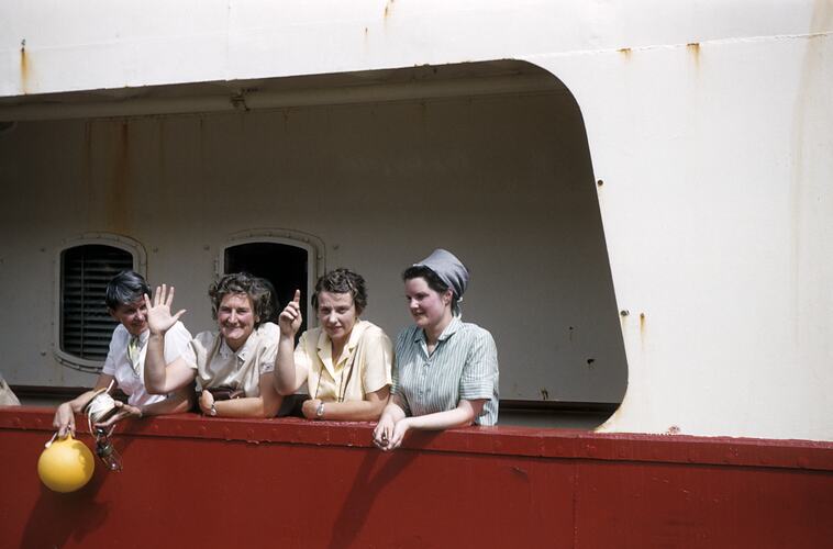 Isobel Bennett, Mary Gillham, Hope Macpherson & Susan Ingham on Board Thala Dan, Dec 1959