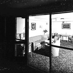 Photograph - Orient Line, RMS Orcades, Special Suite, Night View from Verandah into Sitting Room, D Deck, 1948