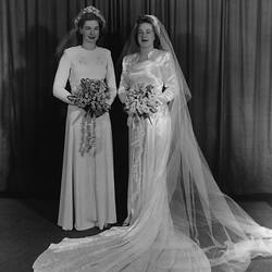 Digital Photograph - Bride Elaine Smith & Her Bridemaid Sister Mina, in Studio, Melbourne, 1947