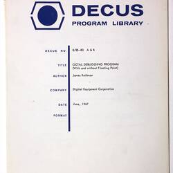 Program Library - DECUS, No. 8S- 83 A&B, 1967