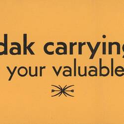 Label - Kodak Australasia Pty Ltd, 'A Kodak Carrying Case Protects Your Valuable Camera', circa 1960s