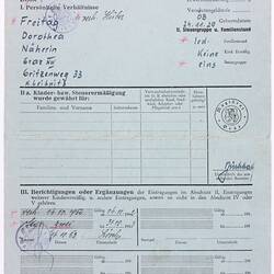 Income Tax Card - 'Lohnsteuerkarte', Dorothea Huber, Austria, 1952-53