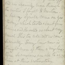 Open diary with handwritten text on discoloured worn page.