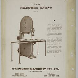 Illustrated with meatcutting bandsaw machine and descriptive text.
