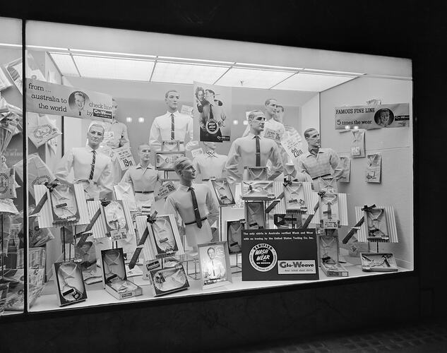 Gloweave Co, Window Display of Shirts, London Stores, Melbourne, Victoria, 21 Oct 1959