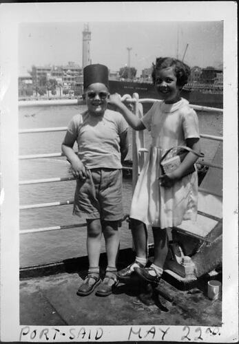 Negative - June & Brian Foster on Deck of MV Georgic, Port Said, 22 May 1955