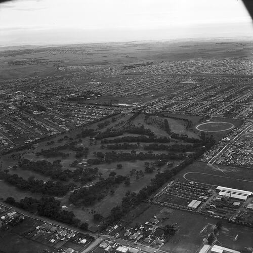 Monochrome aerial photograph of Northern Golf Club.