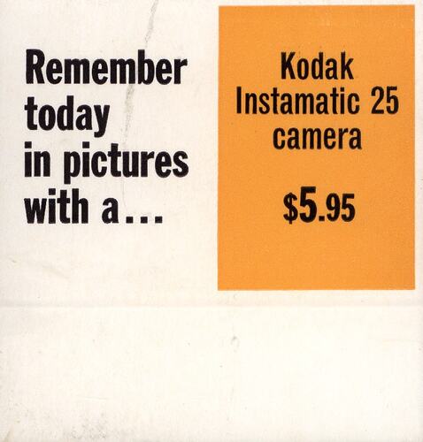 Leaflet - Kodak Australasia Pty Ltd, Kodak Instamatic 25 Camera, Australia, circa 1966