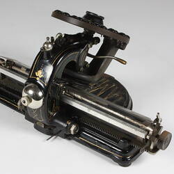 Rear view of an old typewriter.