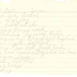Document - Rosalind Tzett, to Dorothy Howard, List of Games, 1955