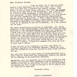 Letter - Dorothy Howard, to George Browne, Letter of Thanks & Brief Update on Her Project, 27 Feb 1955