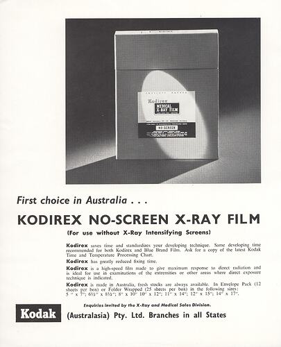 Printed page with photograph of x-ray film.