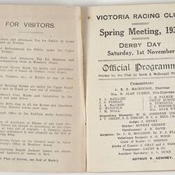 Racing Programme - VRC, Spring Meeting, Flemington, 1930
