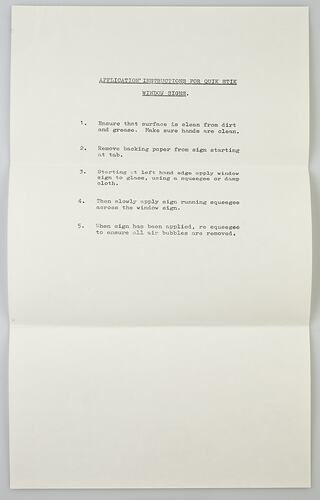 Single sheet of typed instructions.